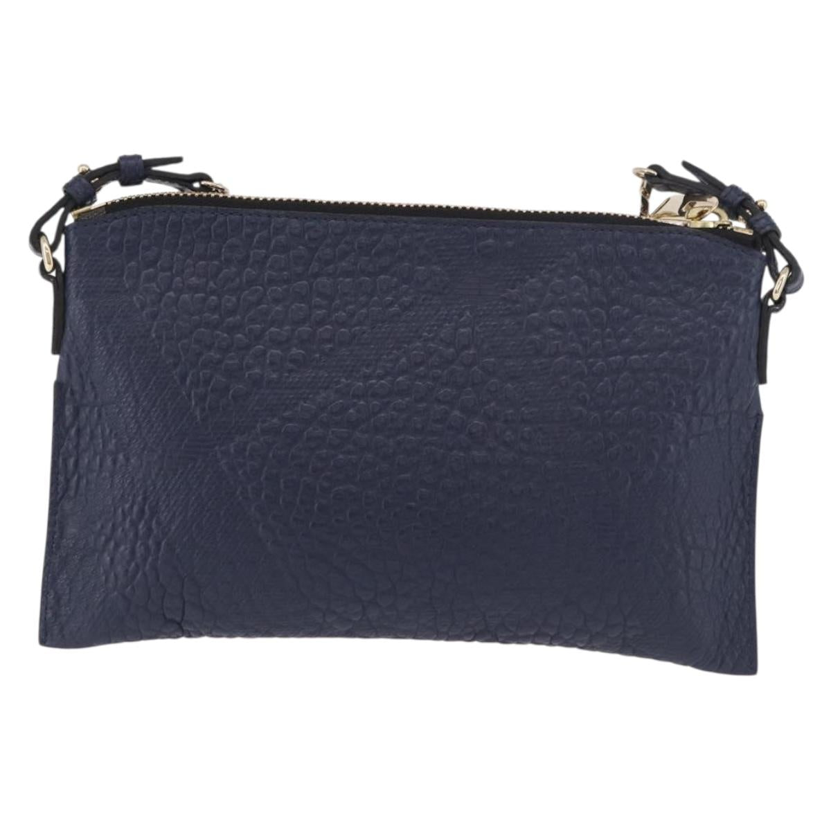BURBERRY Shoulder Bag Leather Navy Gold Auth 184458A