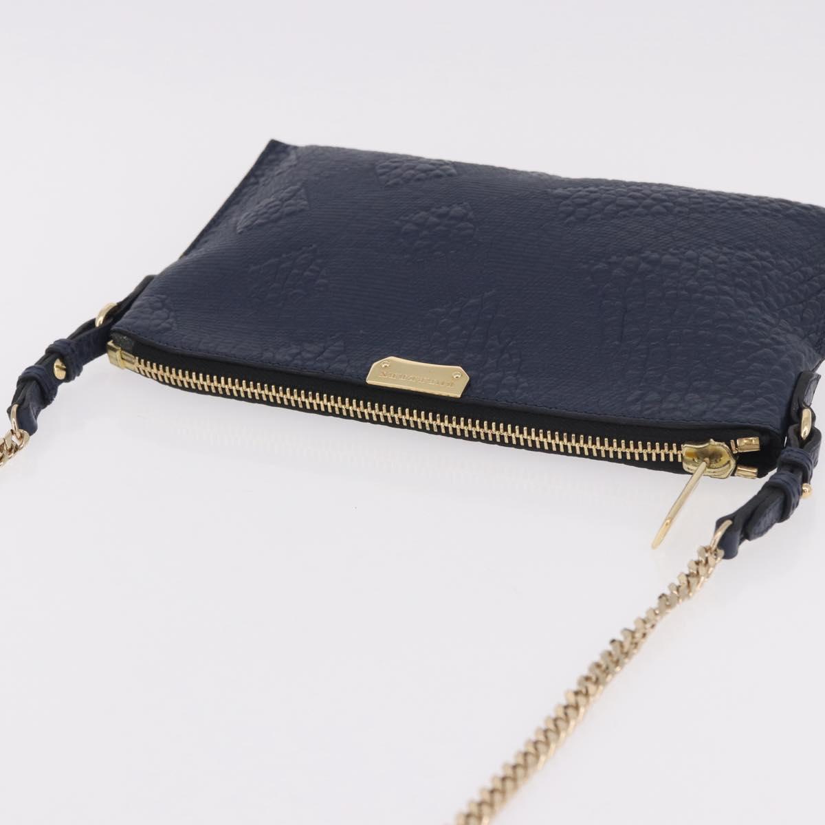 BURBERRY Shoulder Bag Leather Navy Gold Auth 184458A