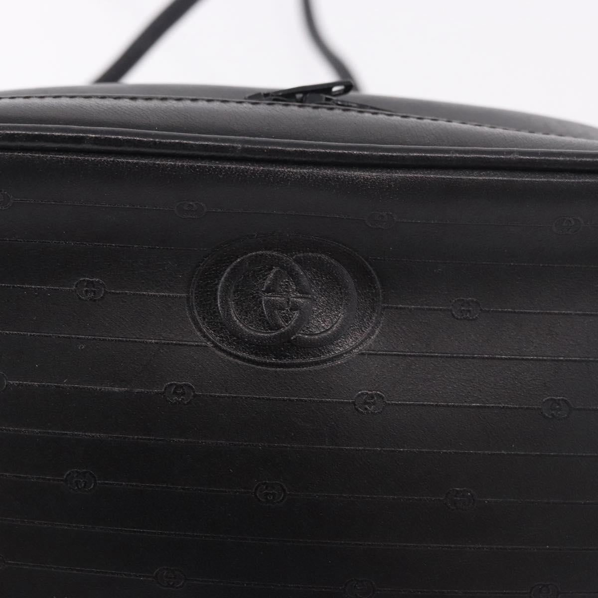GUCCI Shoulder Bag Leather Navy Gold Auth 184459