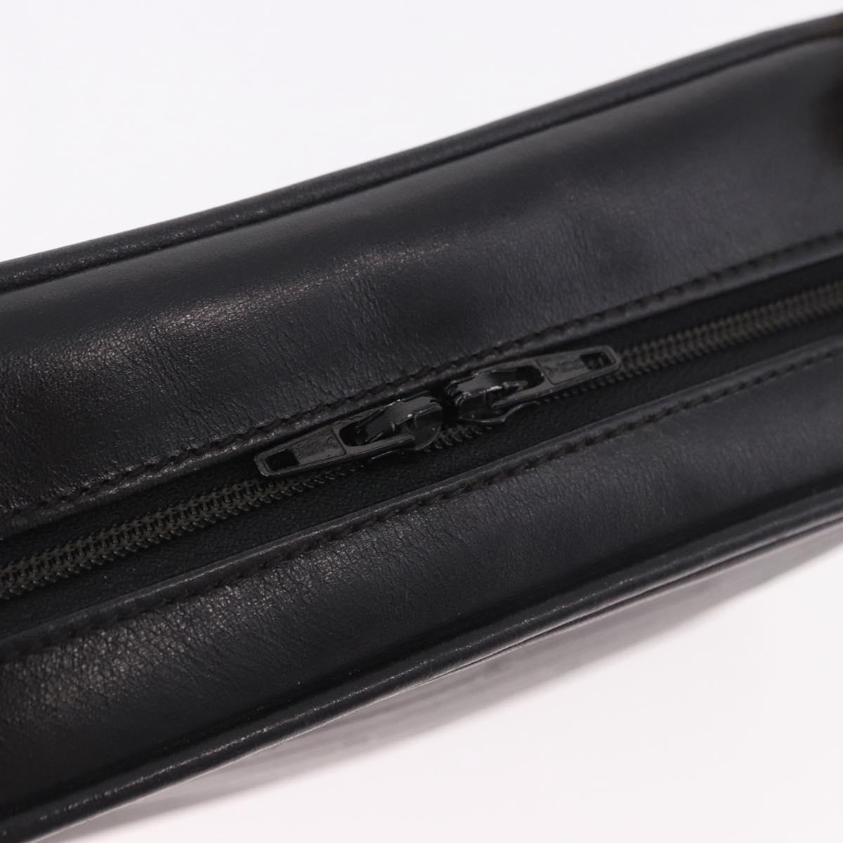 GUCCI Shoulder Bag Leather Navy Gold Auth 184459