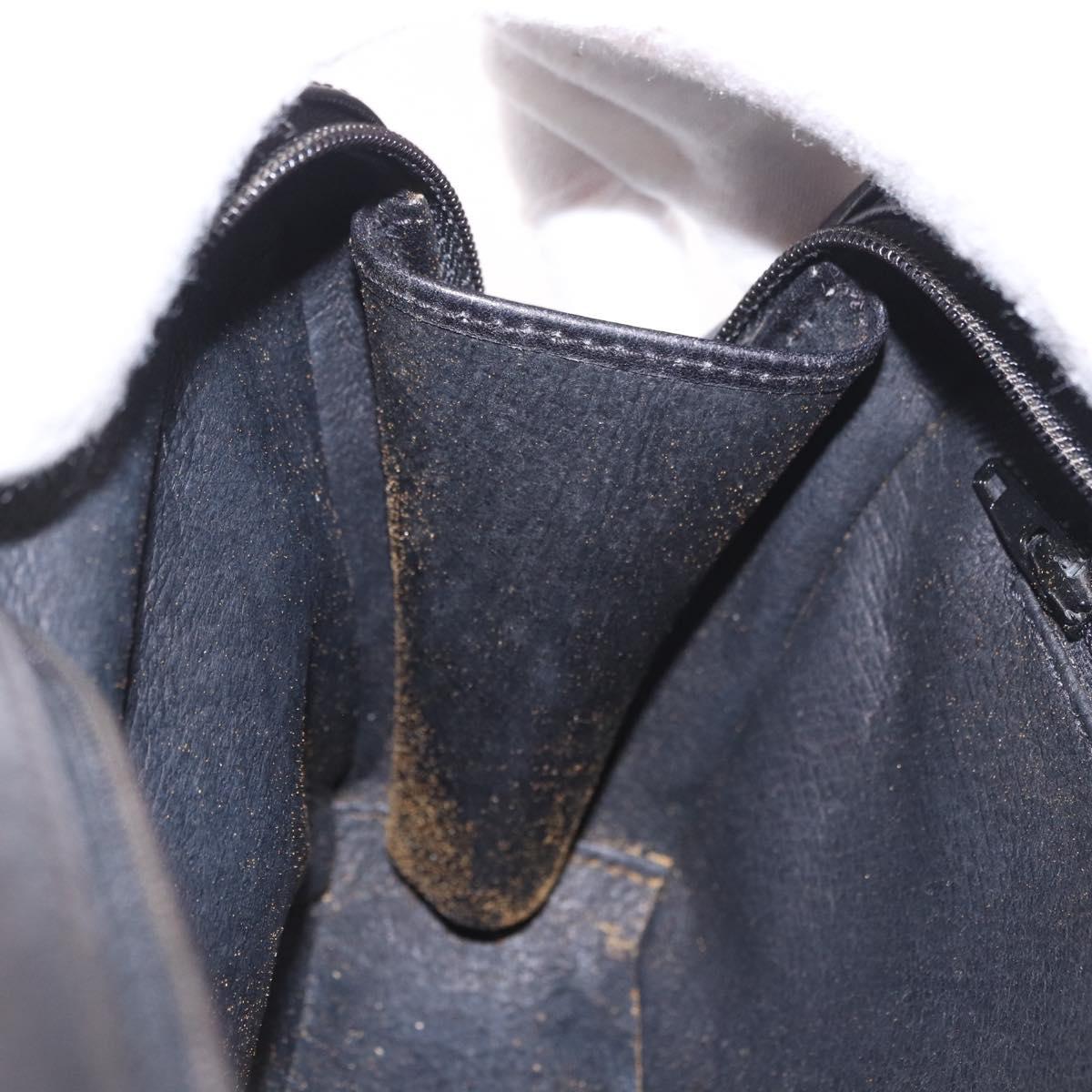 GUCCI Shoulder Bag Leather Navy Gold Auth 184459