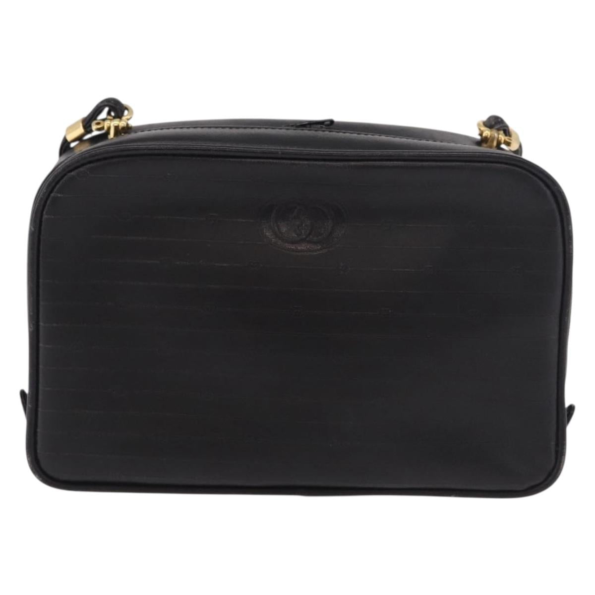 GUCCI Shoulder Bag Leather Navy Gold Auth 184459