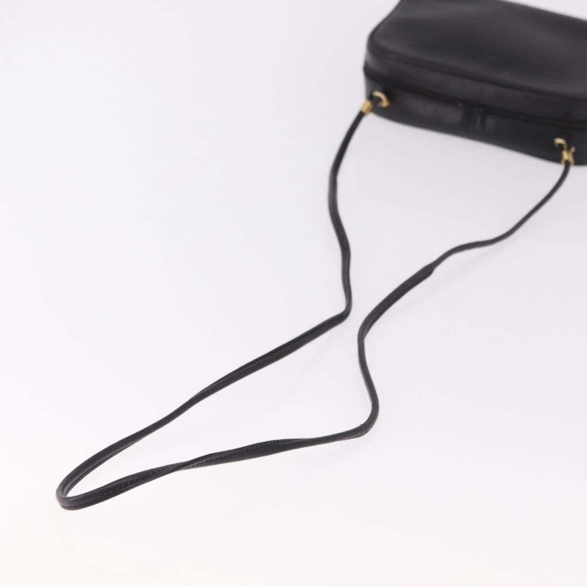 GUCCI Shoulder Bag Leather Navy Gold Auth 184459