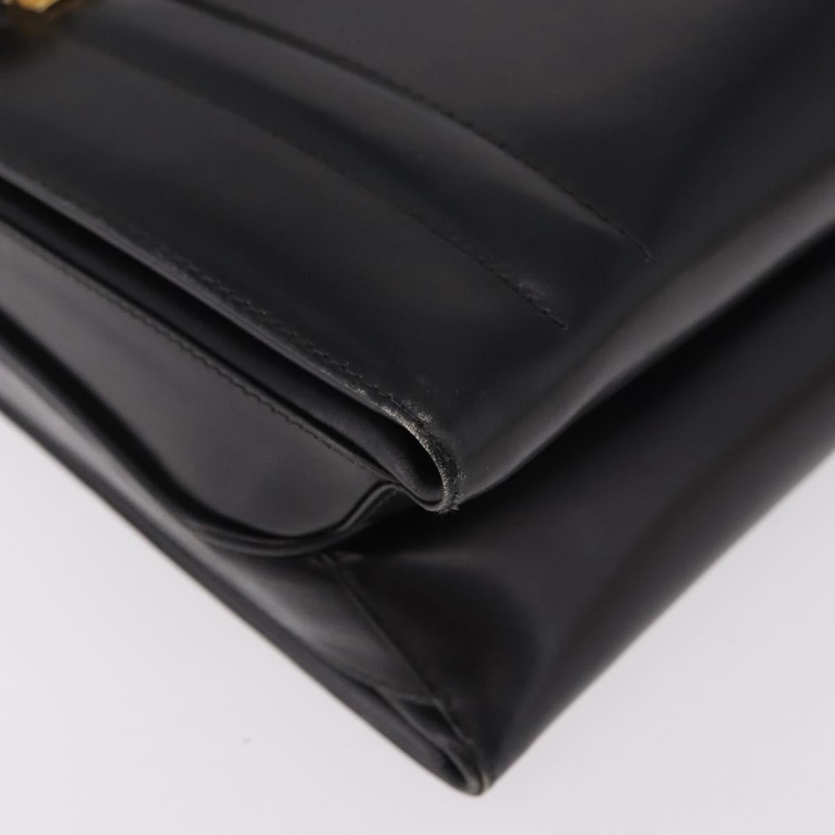 GUCCI Hand Bag Leather Black Gold Auth 184460