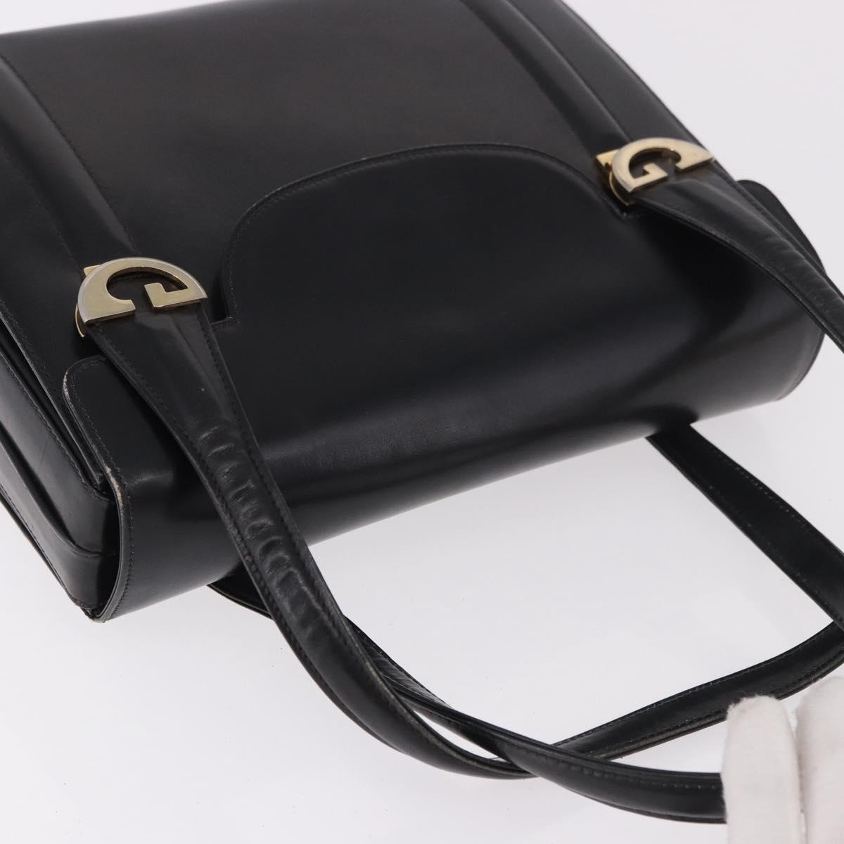 GUCCI Hand Bag Leather Black Gold Auth 184460