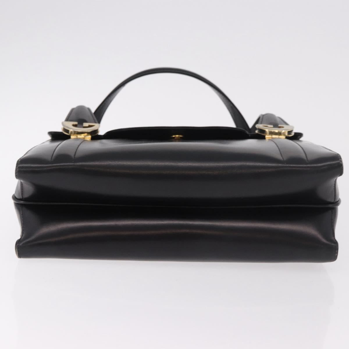 GUCCI Hand Bag Leather Black Gold Auth 184460