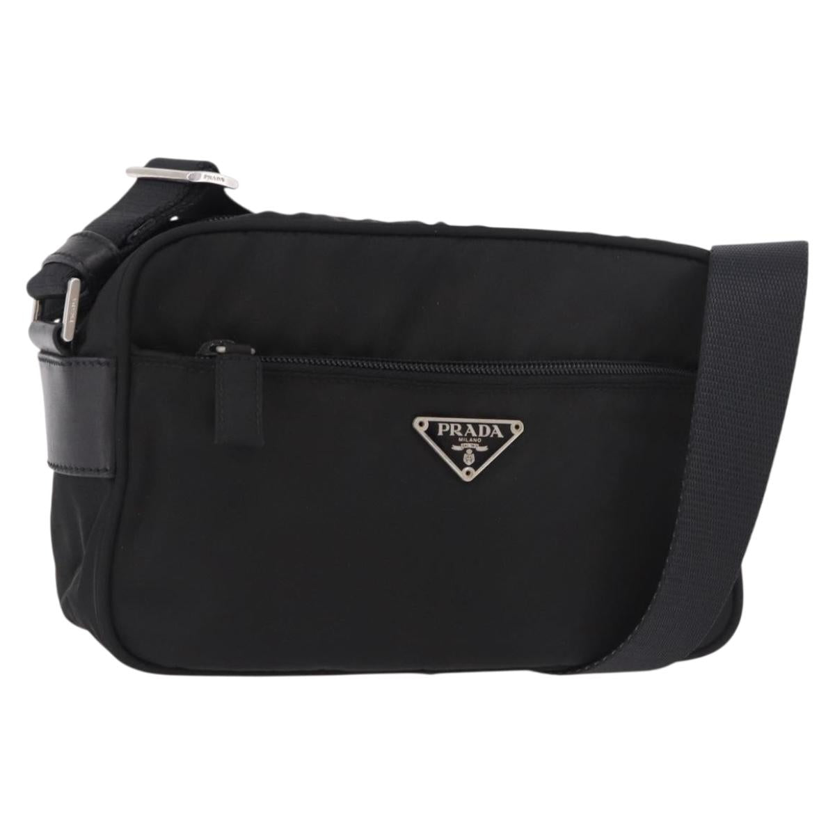 PRADA Shoulder Bag Test Nylon Navy Silver Auth 184461A