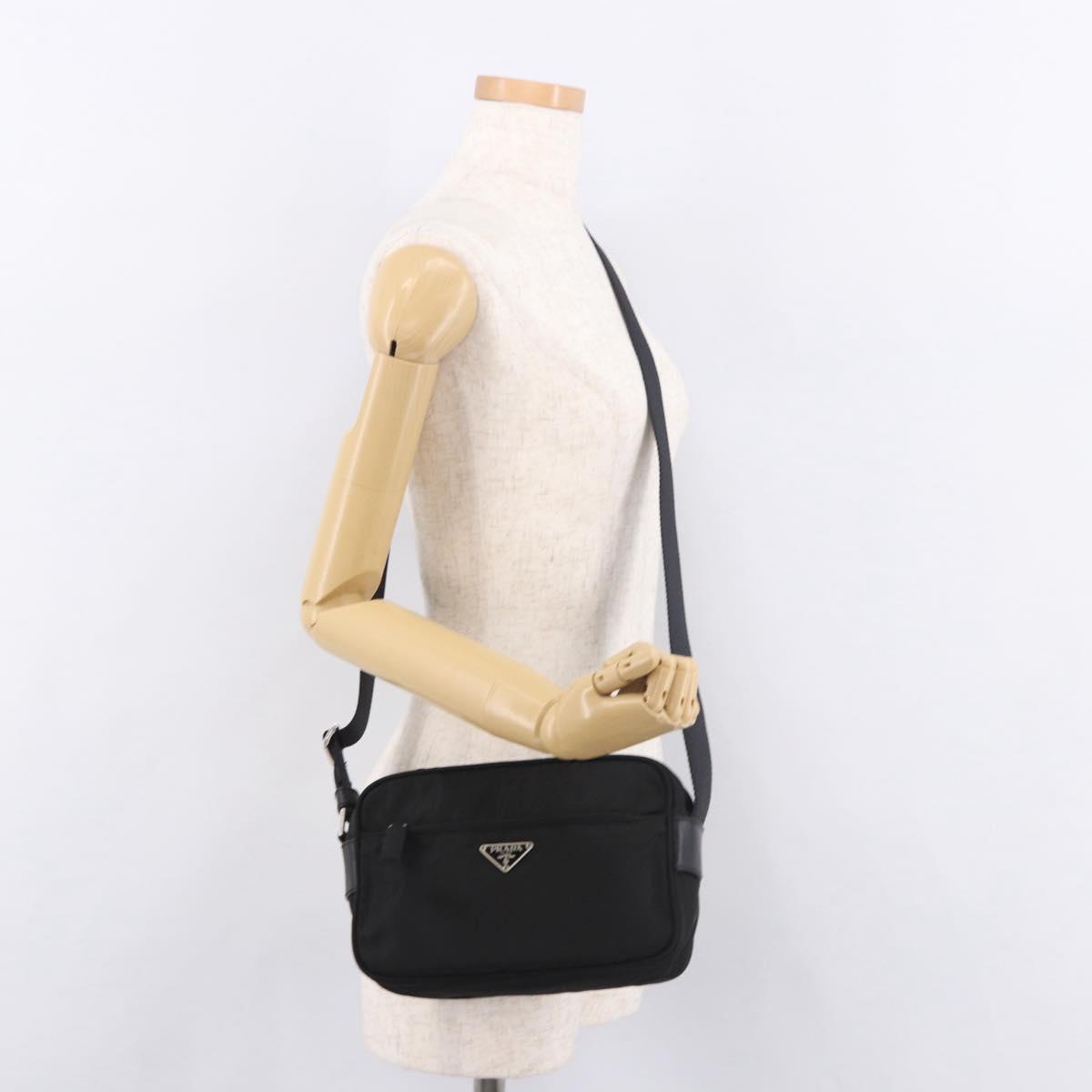 PRADA Shoulder Bag Test Nylon Navy Silver Auth 184461A