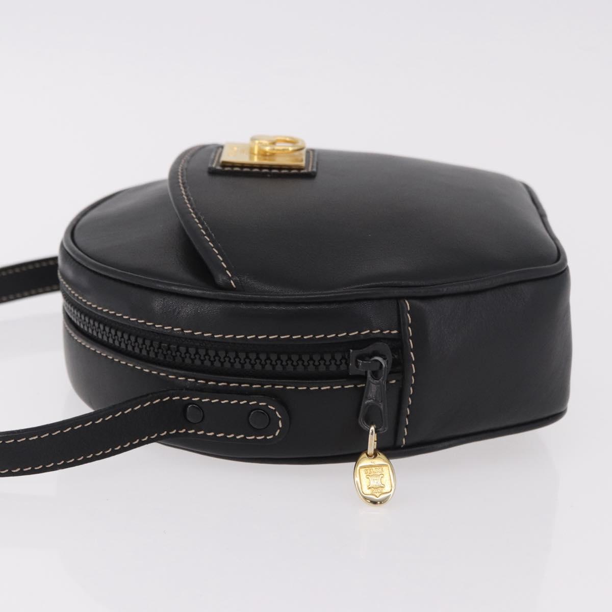 CELINE Shoulder Bag Leather Black Gold Auth 184462A