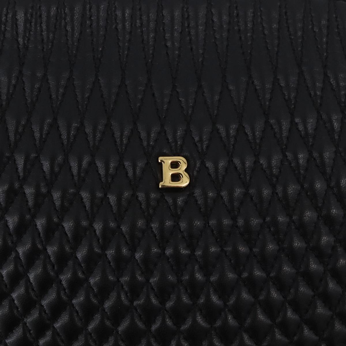 BALLY Chain Shoulder Bag Leather Black Gold Auth 184465
