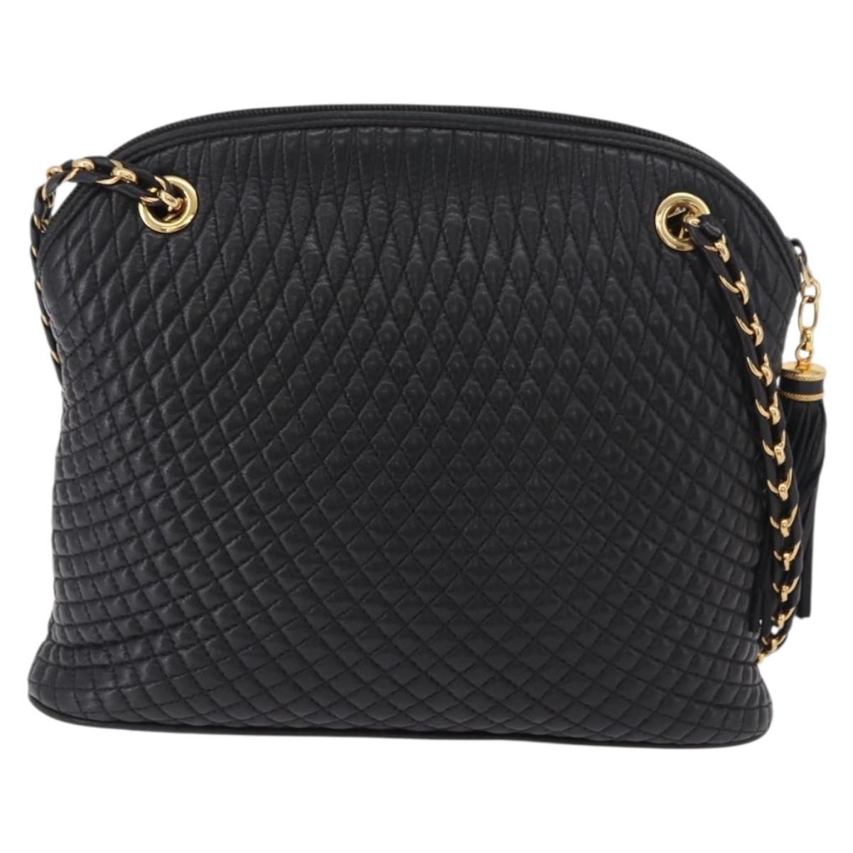 BALLY Chain Shoulder Bag Leather Black Gold Auth 184465