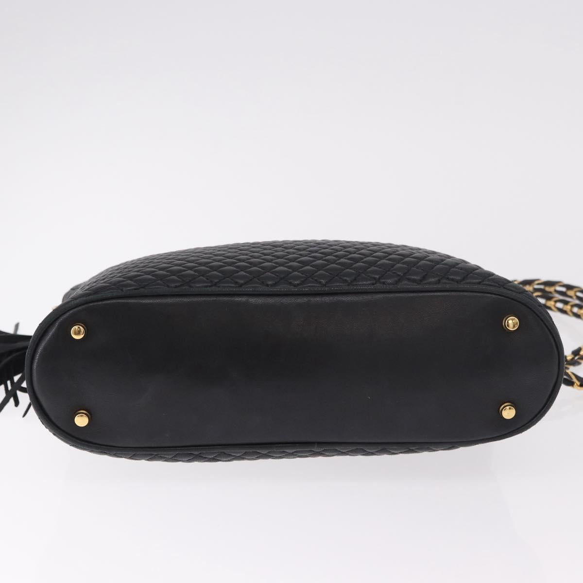 BALLY Chain Shoulder Bag Leather Black Gold Auth 184465