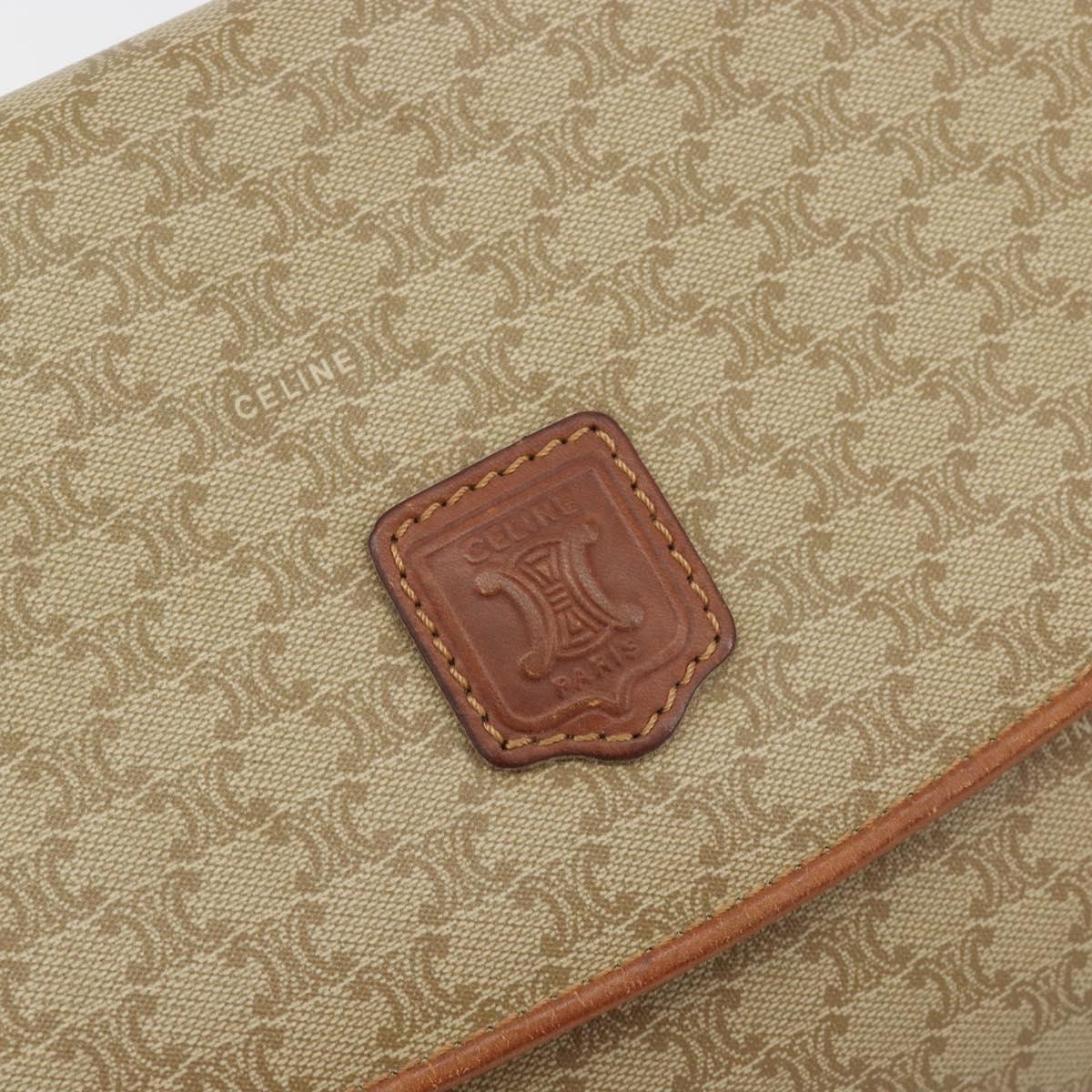 CELINE Macadam Canvas Clutch Bag PVC Beige Gold Auth 184467