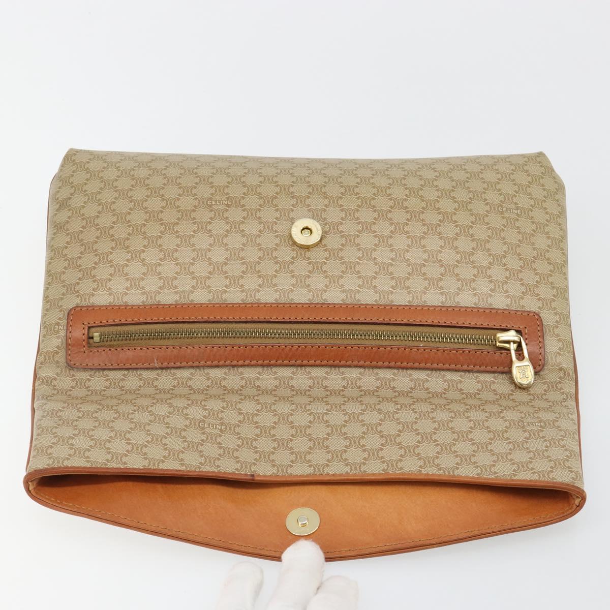 CELINE Macadam Canvas Clutch Bag PVC Beige Gold Auth 184467