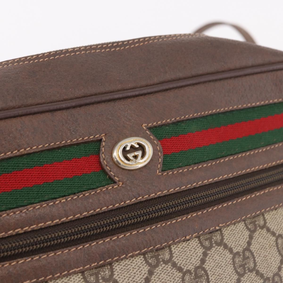 GUCCI GG Supreme Web Sherry Line Shoulder Bag PVC Beige Red Auth 184470