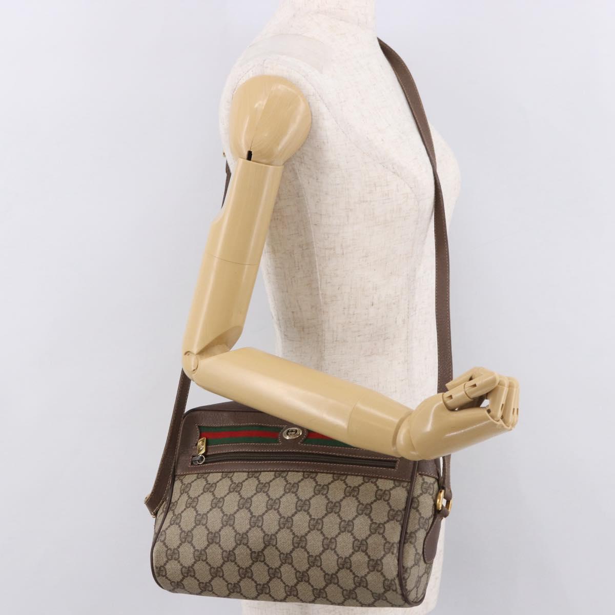 GUCCI GG Supreme Web Sherry Line Shoulder Bag PVC Beige Red Auth 184470