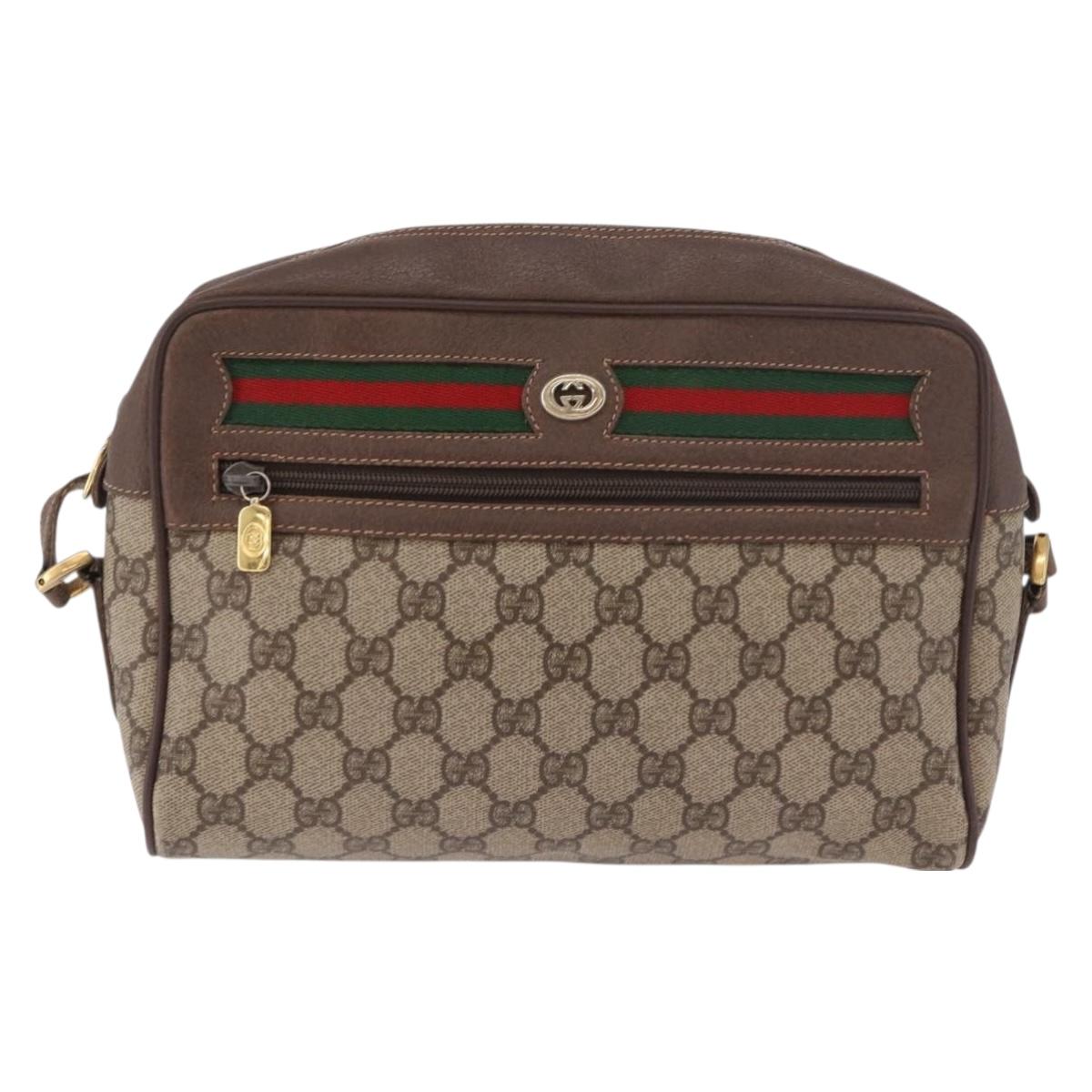 GUCCI GG Supreme Web Sherry Line Shoulder Bag PVC Beige Red Auth 184470