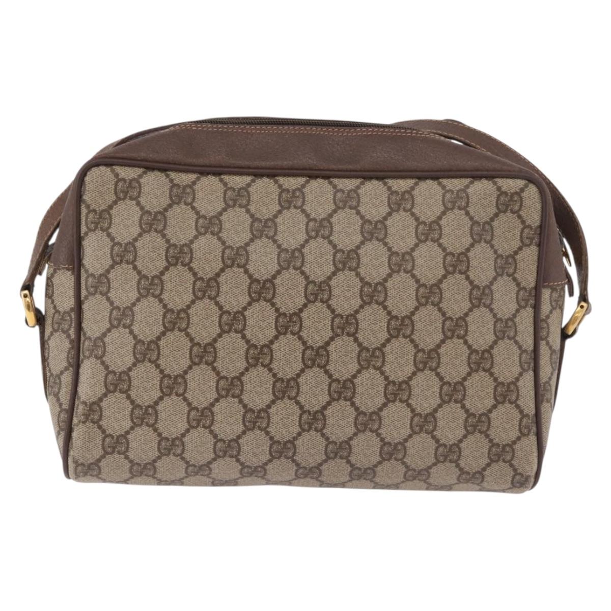 GUCCI GG Supreme Web Sherry Line Shoulder Bag PVC Beige Red Auth 184470