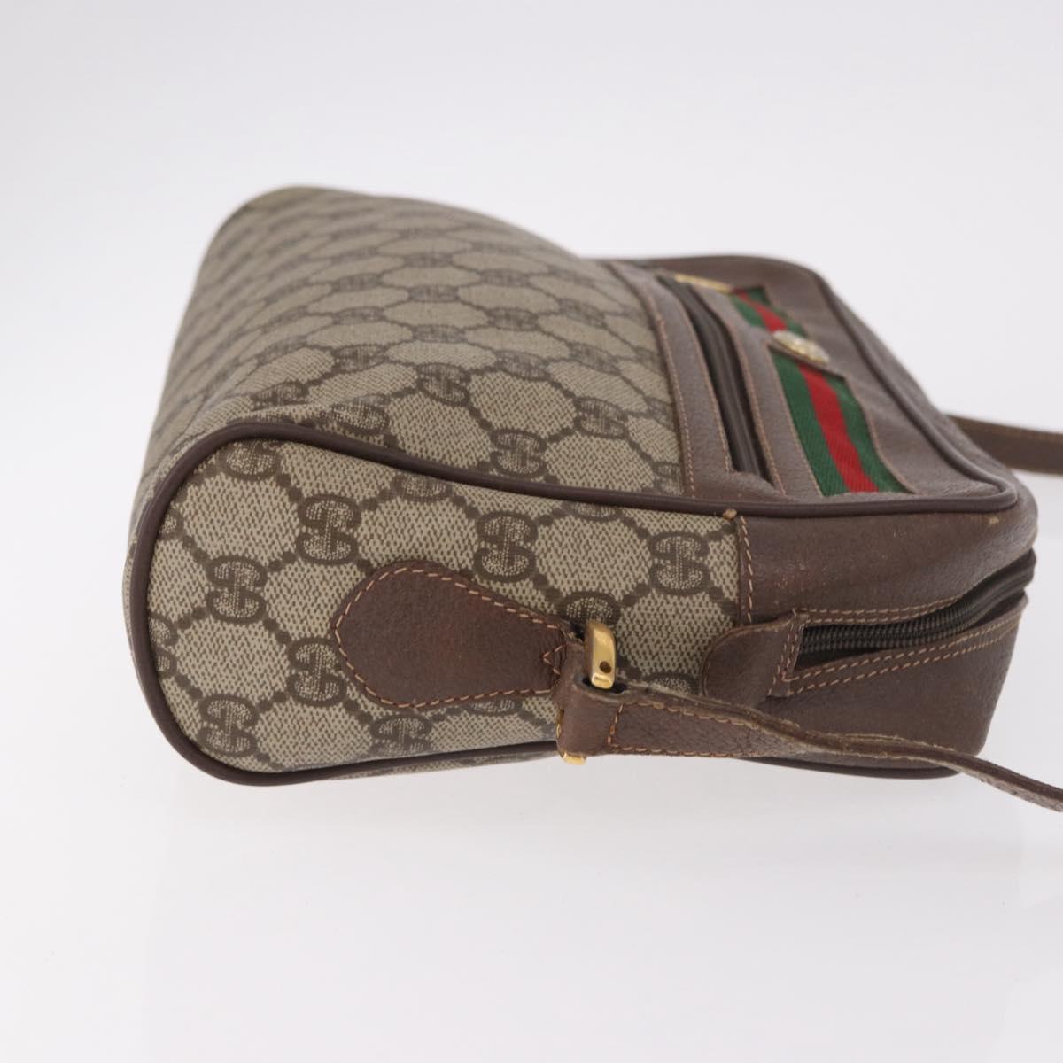 GUCCI GG Supreme Web Sherry Line Shoulder Bag PVC Beige Red Auth 184470