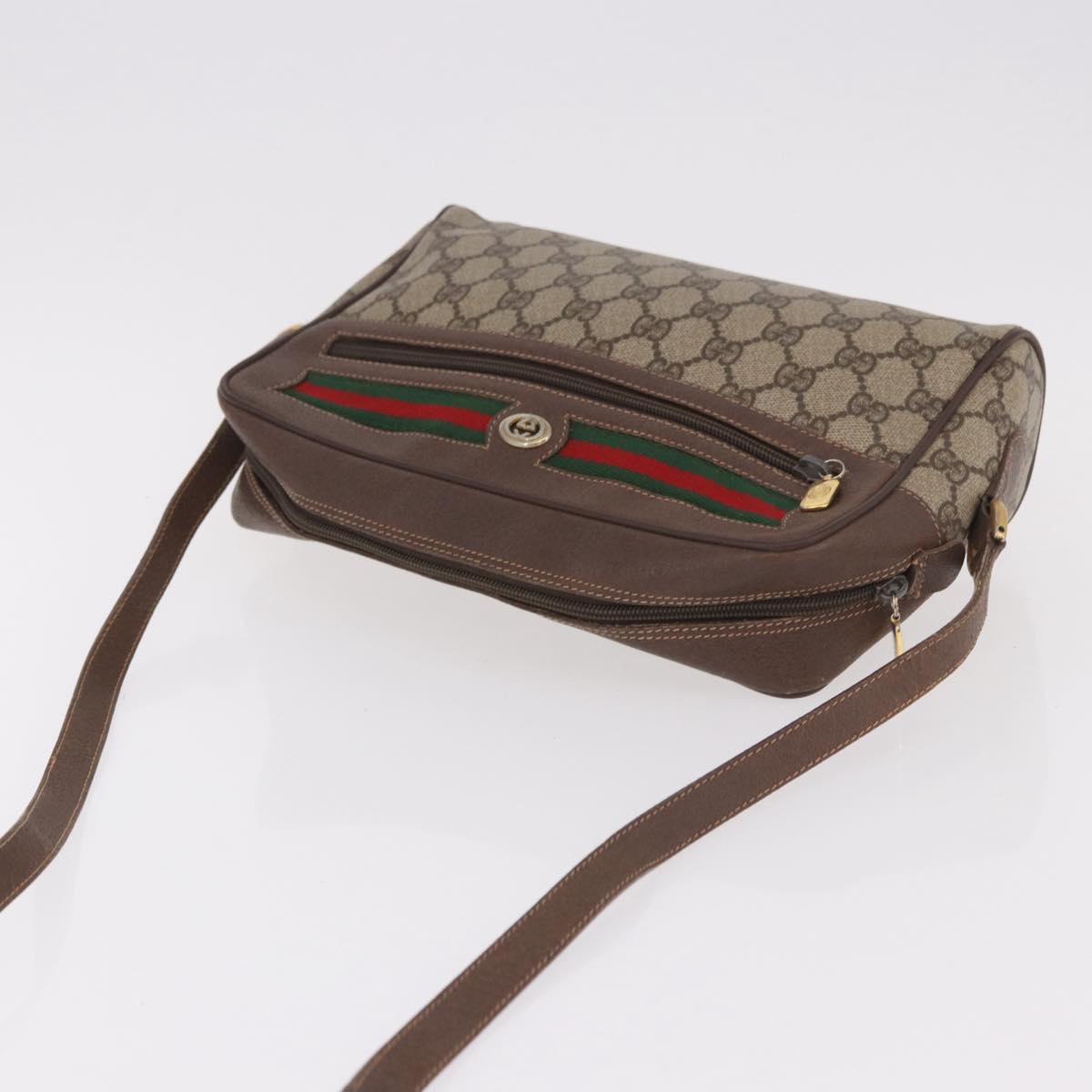 GUCCI GG Supreme Web Sherry Line Shoulder Bag PVC Beige Red Auth 184470