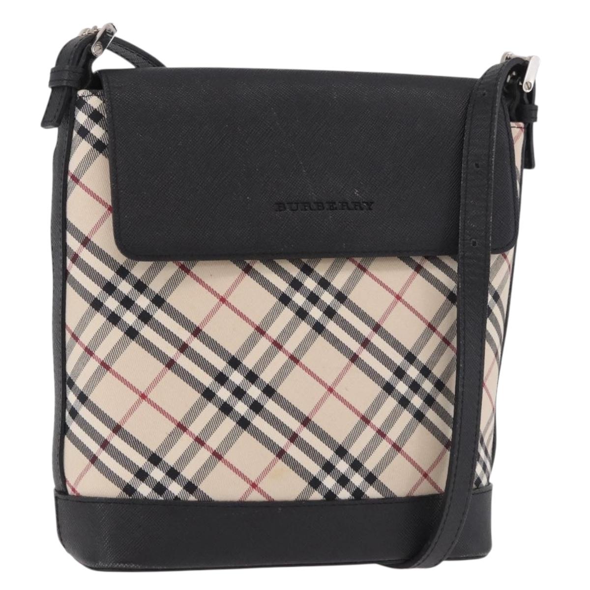 BURBERRY Nova Check Shoulder Bag Canvas Beige Silver Auth 184471A