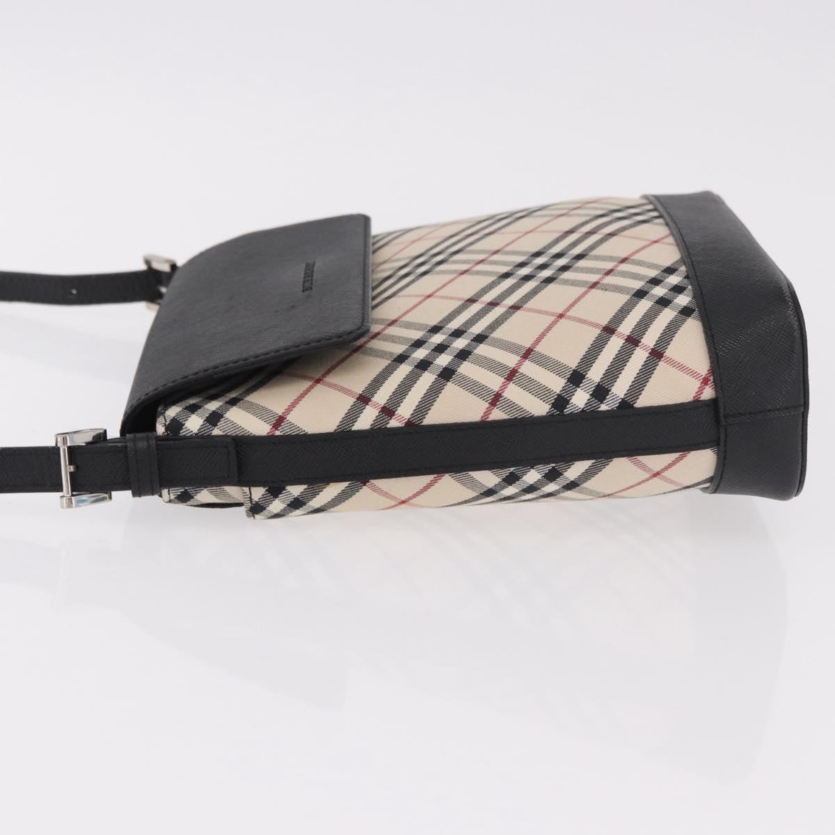 BURBERRY Nova Check Shoulder Bag Canvas Beige Silver Auth 184471A
