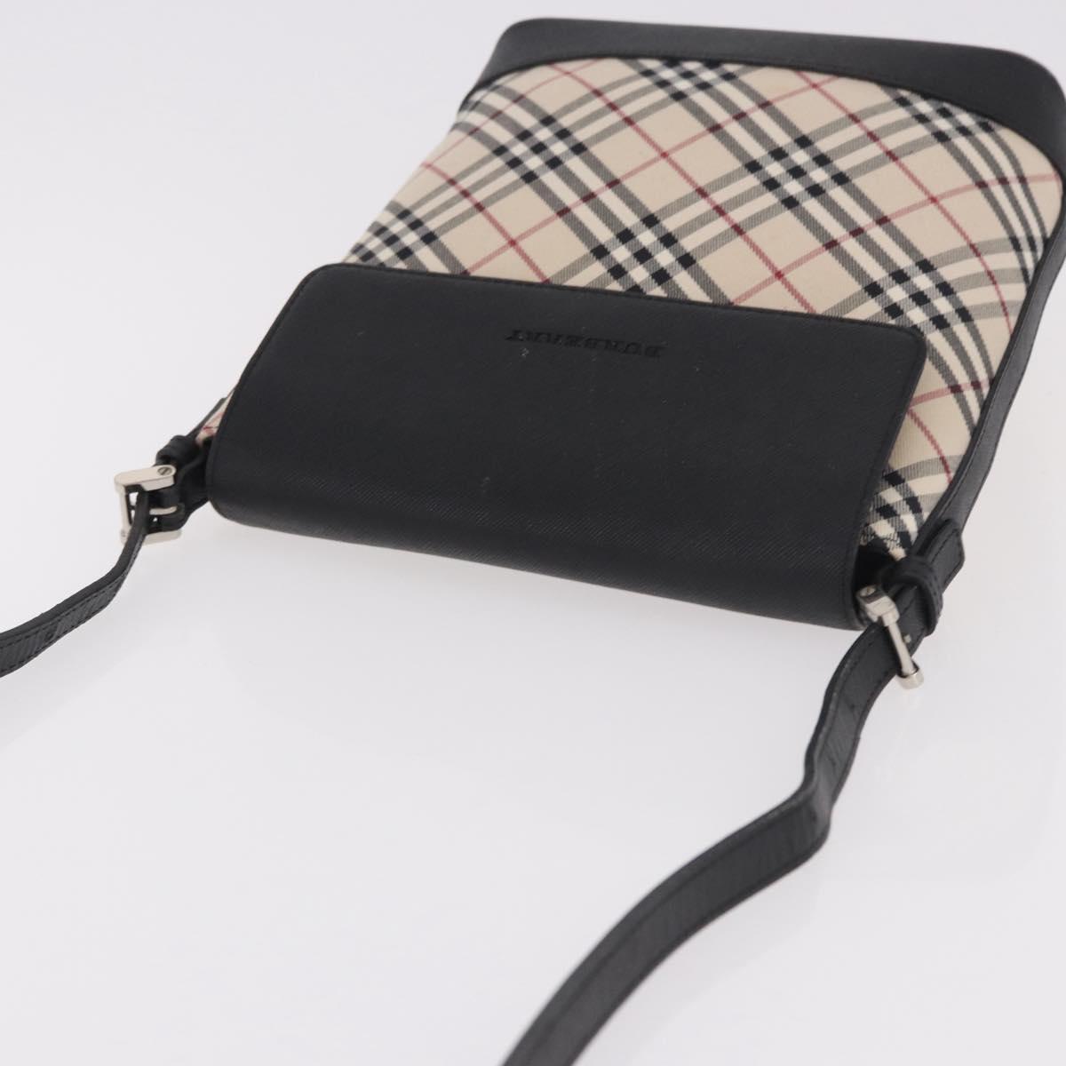 BURBERRY Nova Check Shoulder Bag Canvas Beige Silver Auth 184471A