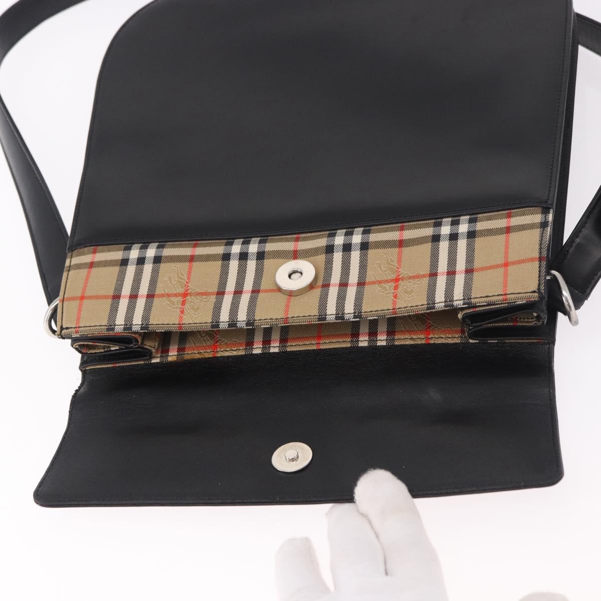 Burberrys Shoulder Bag Leather Black Silver Auth 184472A