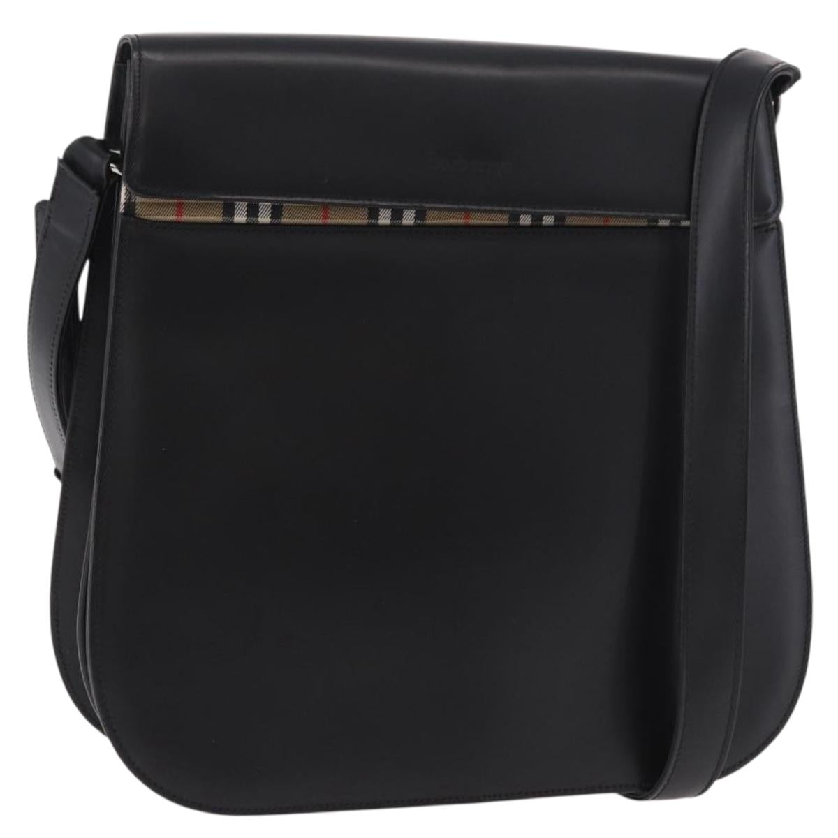 Burberrys Shoulder Bag Leather Black Silver Auth 184472A