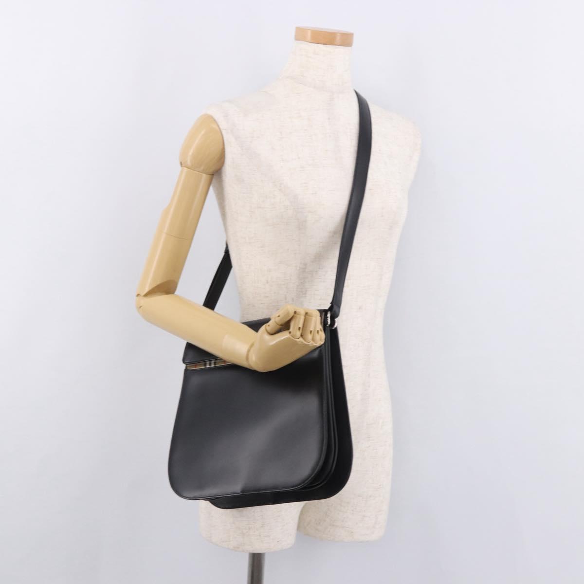 Burberrys Shoulder Bag Leather Black Silver Auth 184472A