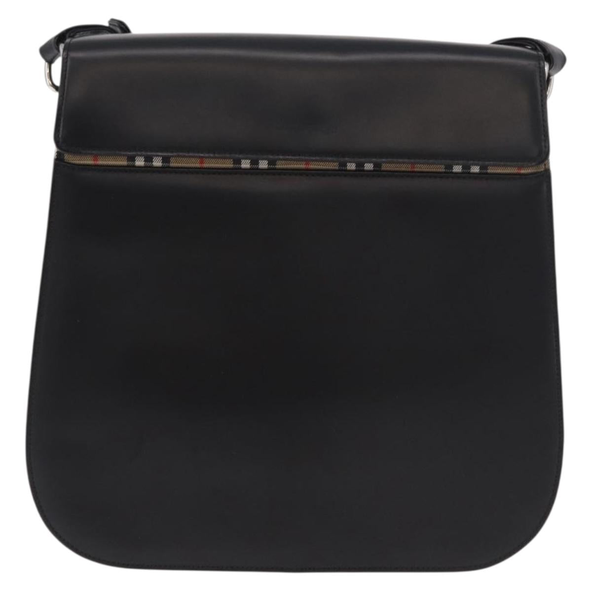 Burberrys Shoulder Bag Leather Black Silver Auth 184472A