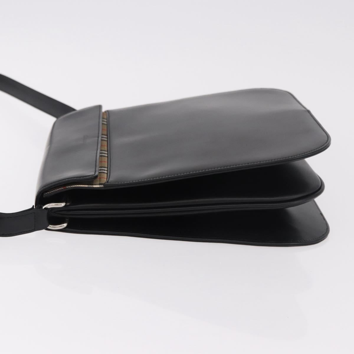 Burberrys Shoulder Bag Leather Black Silver Auth 184472A