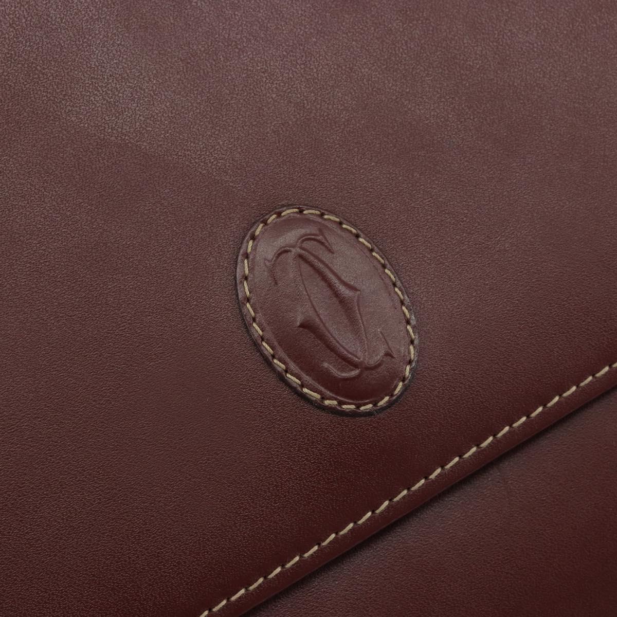 CARTIER Must Line Clutch Bag Leather Bordeaux Gold Auth 184473A