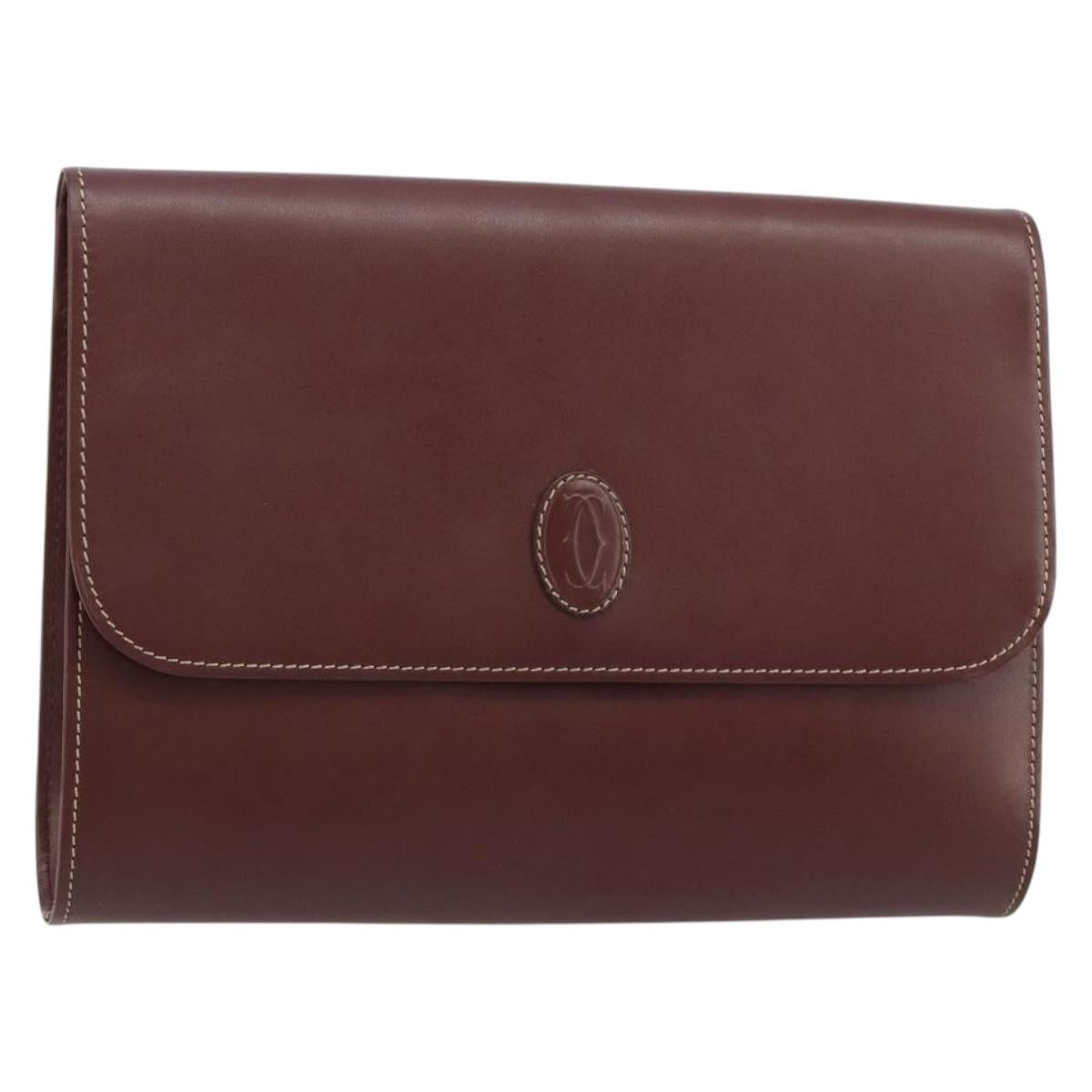 CARTIER Must Line Clutch Bag Leather Bordeaux Gold Auth 184473A