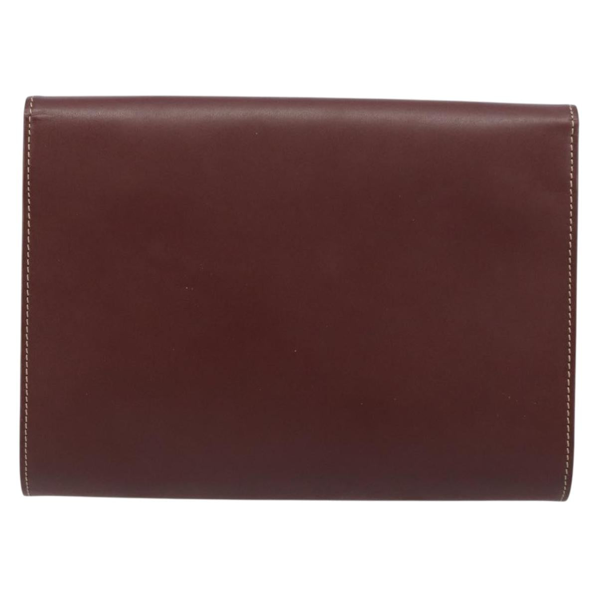 CARTIER Must Line Clutch Bag Leather Bordeaux Gold Auth 184473A