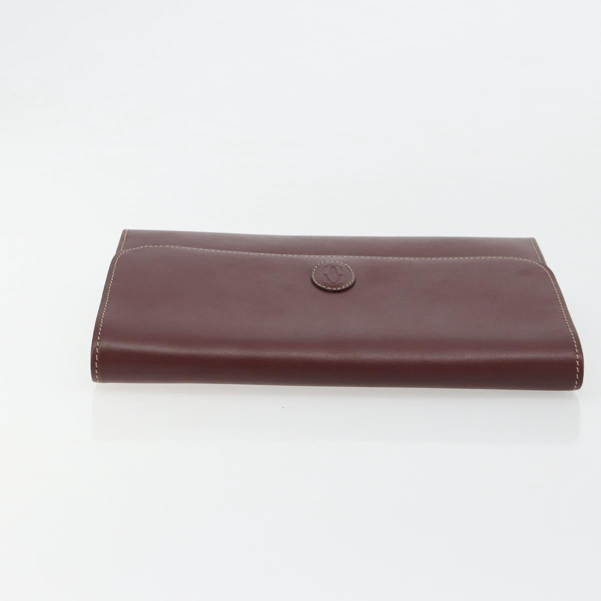 CARTIER Must Line Clutch Bag Leather Bordeaux Gold Auth 184473A