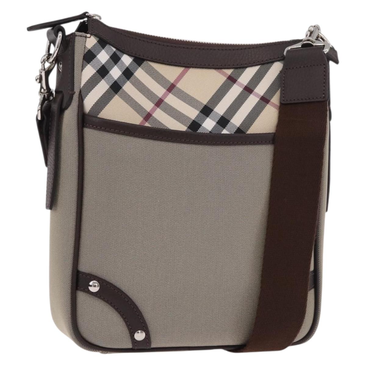 BURBERRY Nova Check Shoulder Bag Canvas Beige Silver Auth 184474A