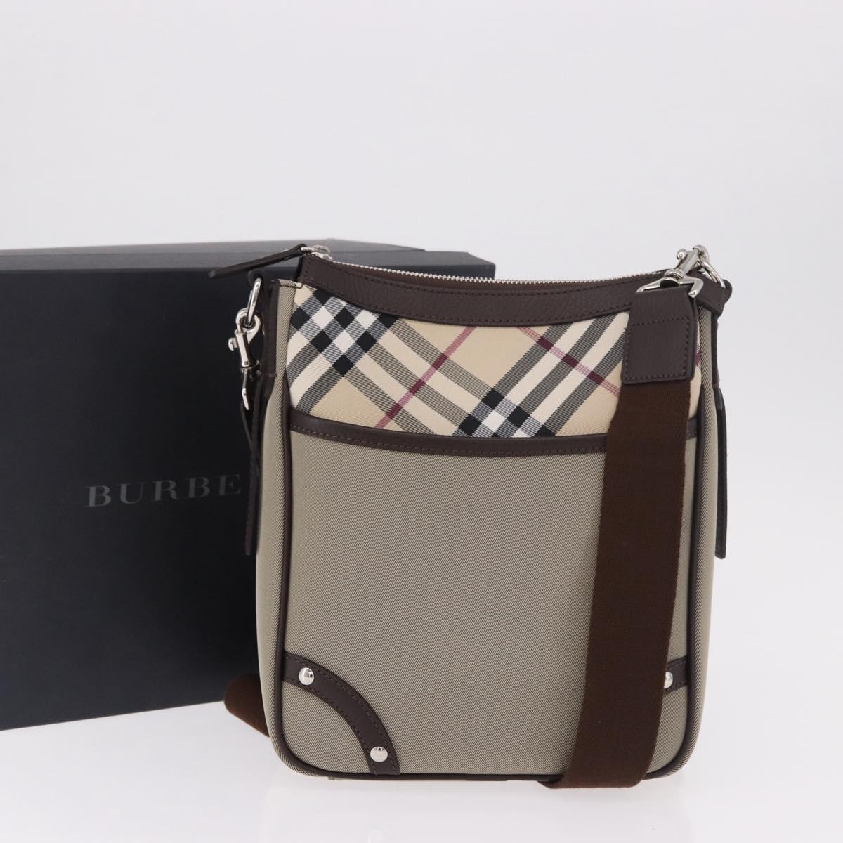 BURBERRY Nova Check Shoulder Bag Canvas Beige Silver Auth 184474A