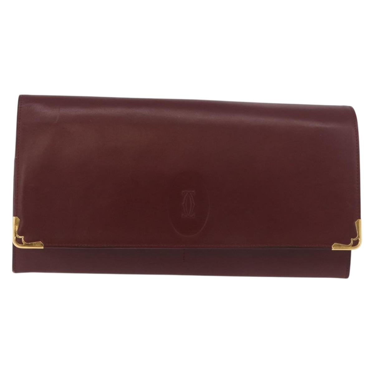 CARTIER Must Line Clutch Bag Leather Bordeaux Gold Auth 184475