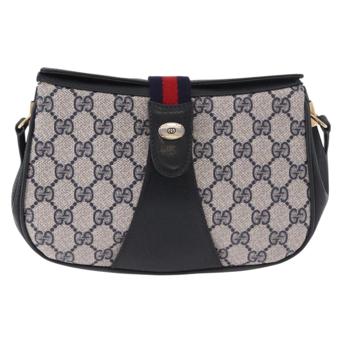 GUCCI GG Supreme Sherry Line Shoulder Bag PVC Navy Gold 10 02 024 Auth 184481