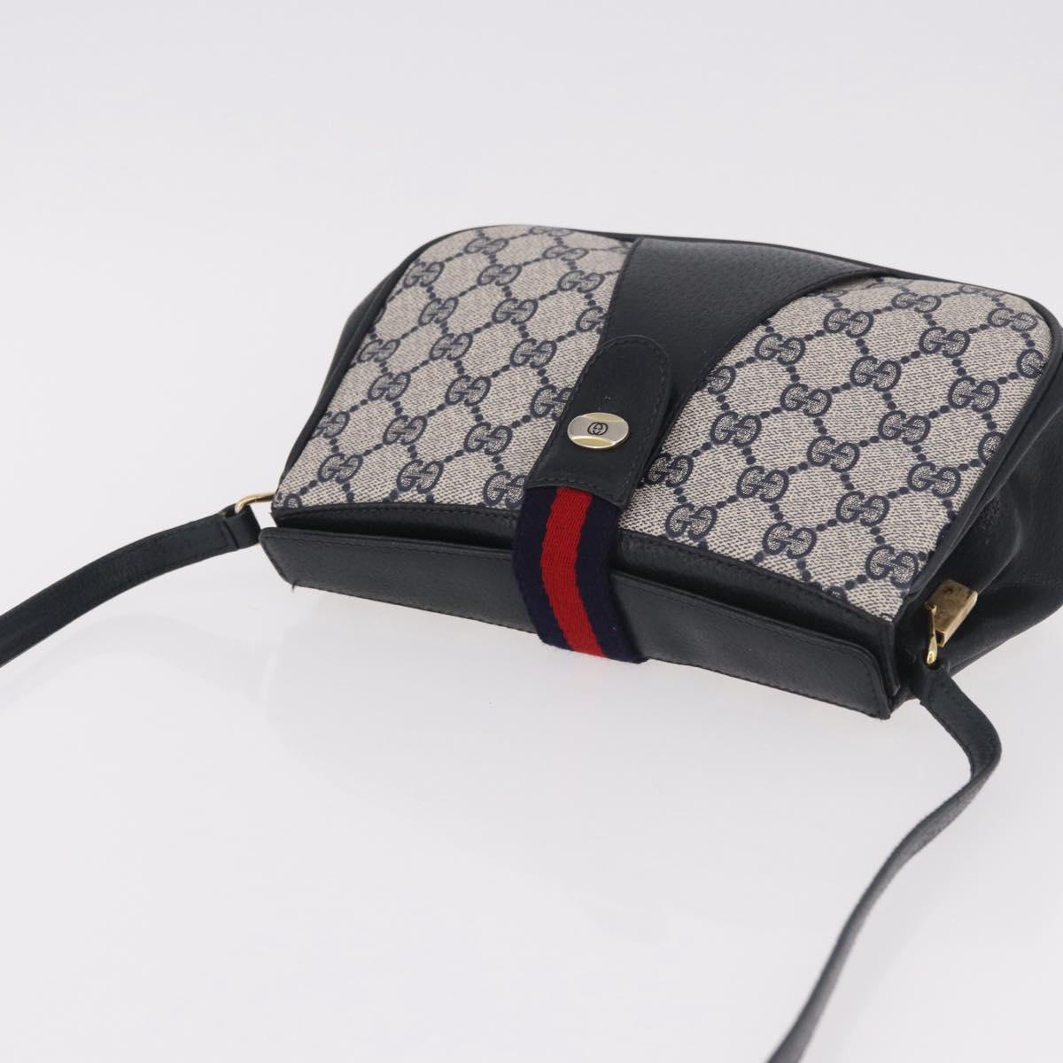 GUCCI GG Supreme Sherry Line Shoulder Bag PVC Navy Gold 10 02 024 Auth 184481
