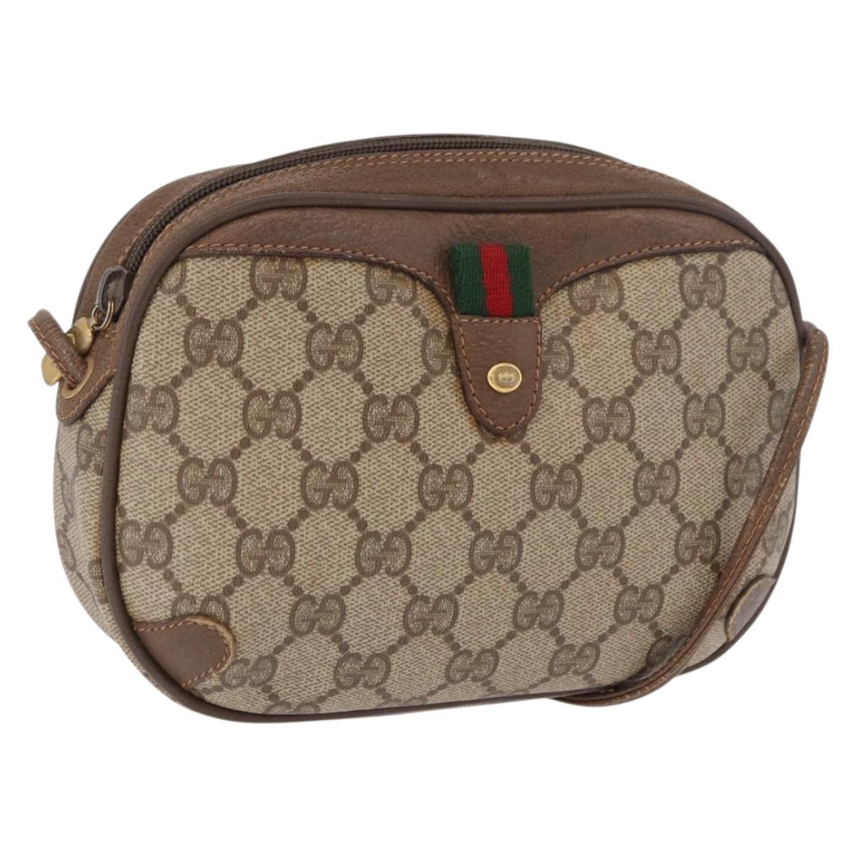 GUCCI GG Supreme Web Sherry Line Bag PVC Beige Gold 89 02 066 Auth 184482