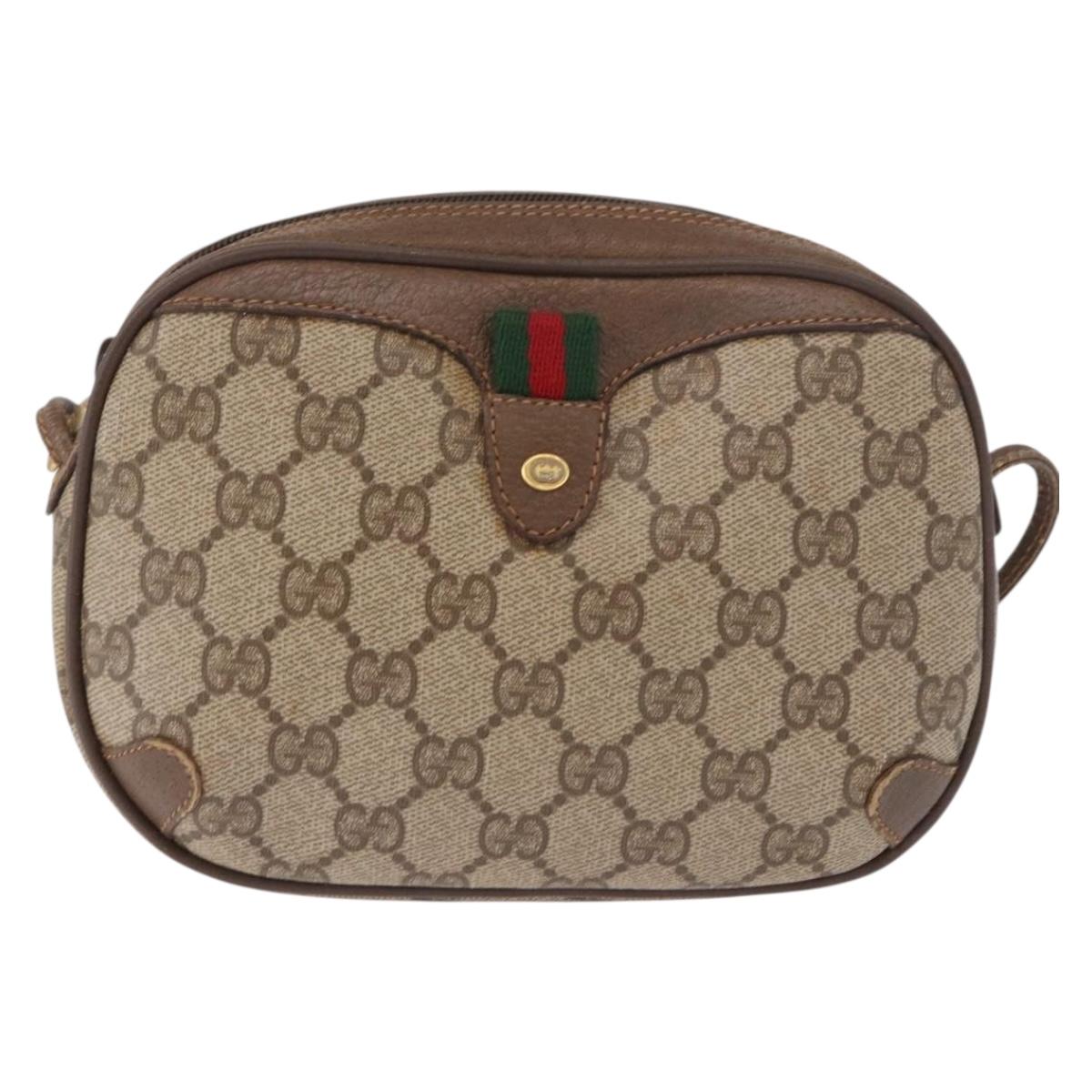 GUCCI GG Supreme Web Sherry Line Bag PVC Beige Gold 89 02 066 Auth 184482
