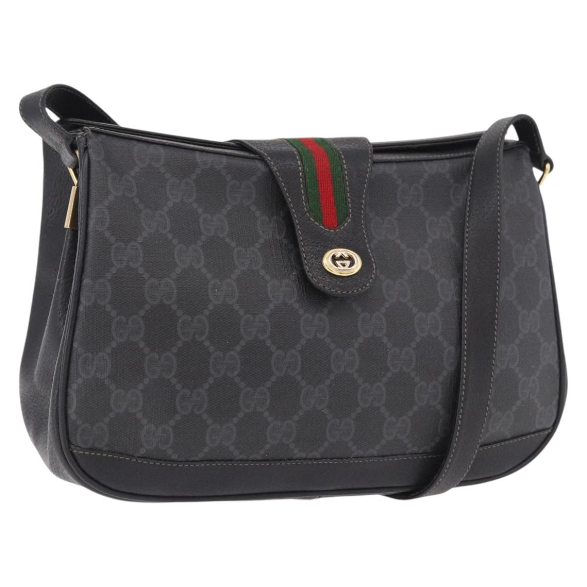 GUCCI GG Supreme Web Sherry Line Bag PVC Black Red 116 02 076 Auth 184484