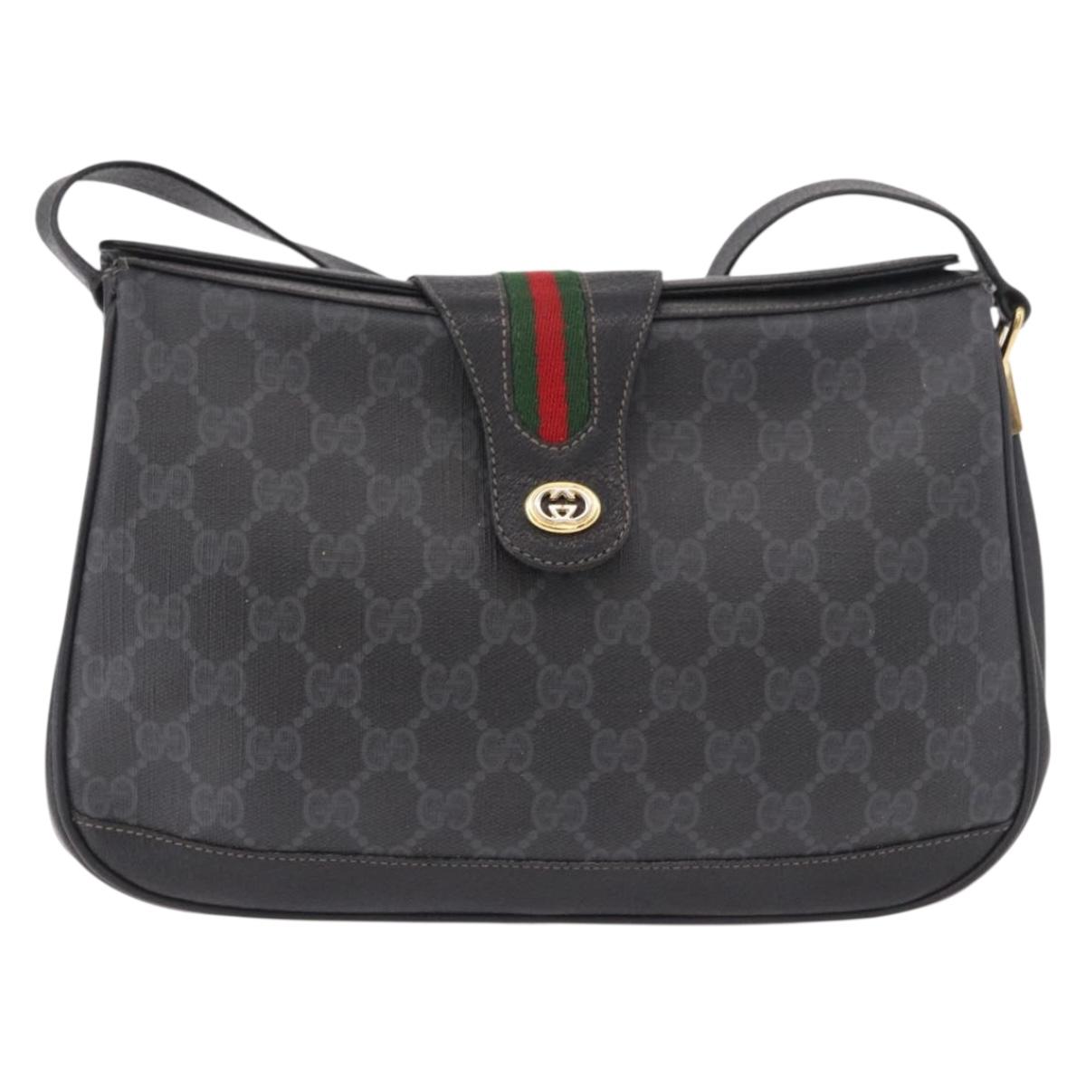 GUCCI GG Supreme Web Sherry Line Bag PVC Black Red 116 02 076 Auth 184484