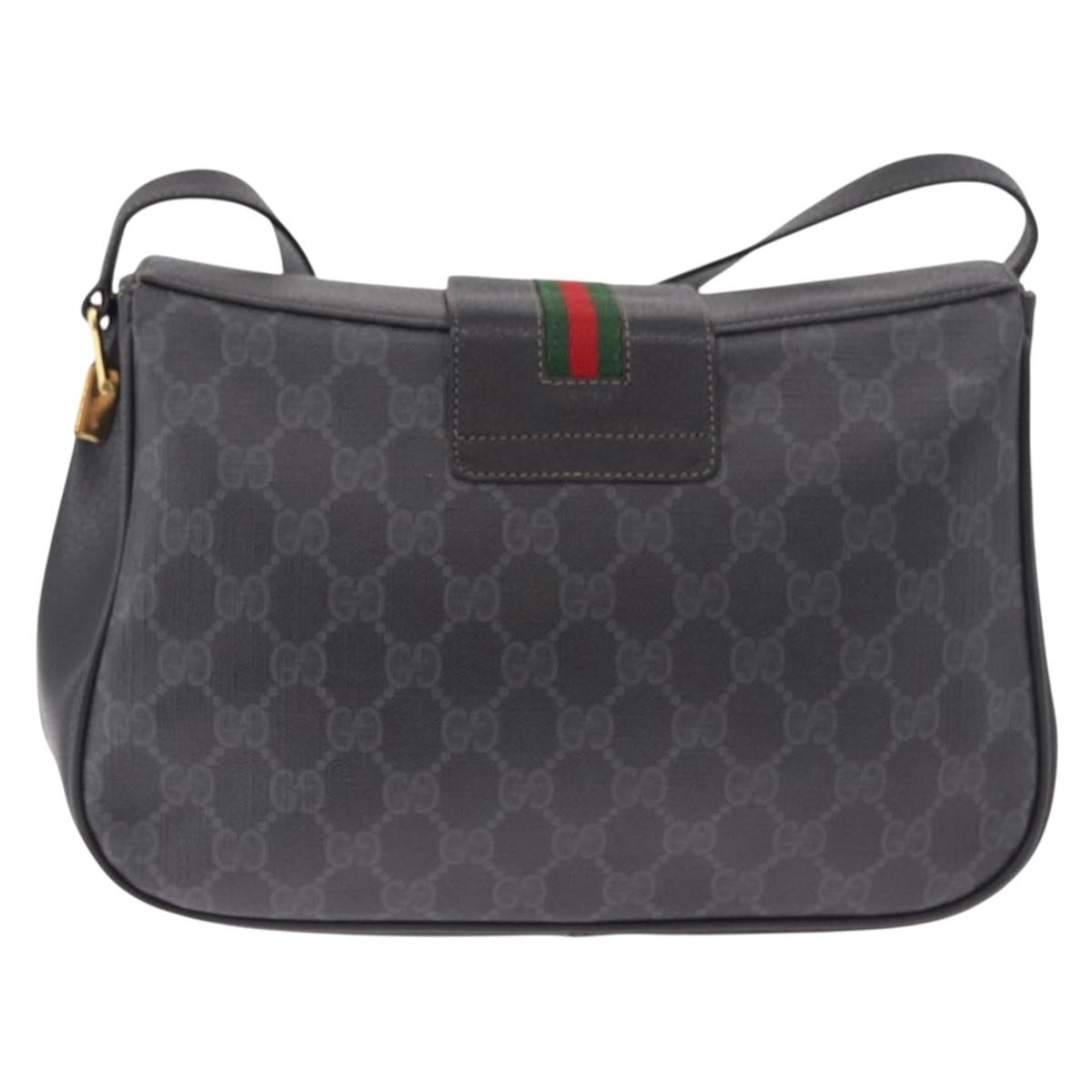 GUCCI GG Supreme Web Sherry Line Bag PVC Black Red 116 02 076 Auth 184484