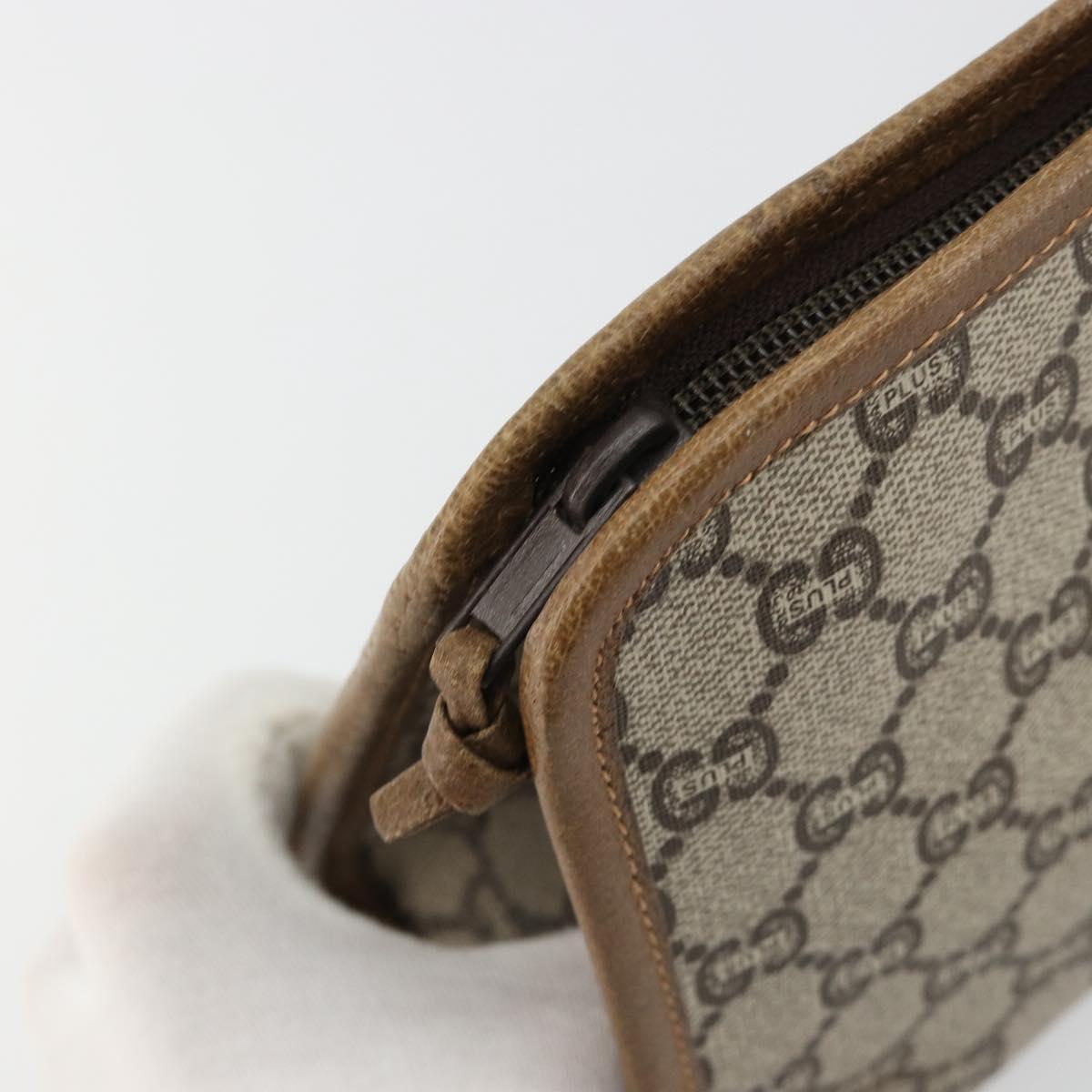 GUCCI GG Plus Supreme Clutch Bag PVC Beige Gold Auth 184487