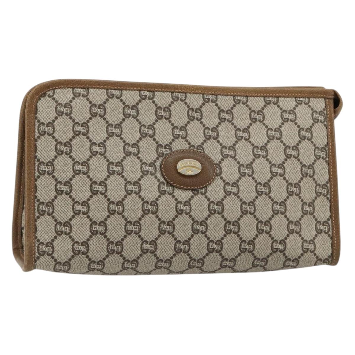 GUCCI GG Plus Supreme Clutch Bag PVC Beige Gold Auth 184487