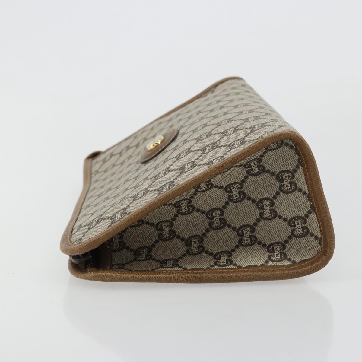 GUCCI GG Plus Supreme Clutch Bag PVC Beige Gold Auth 184487