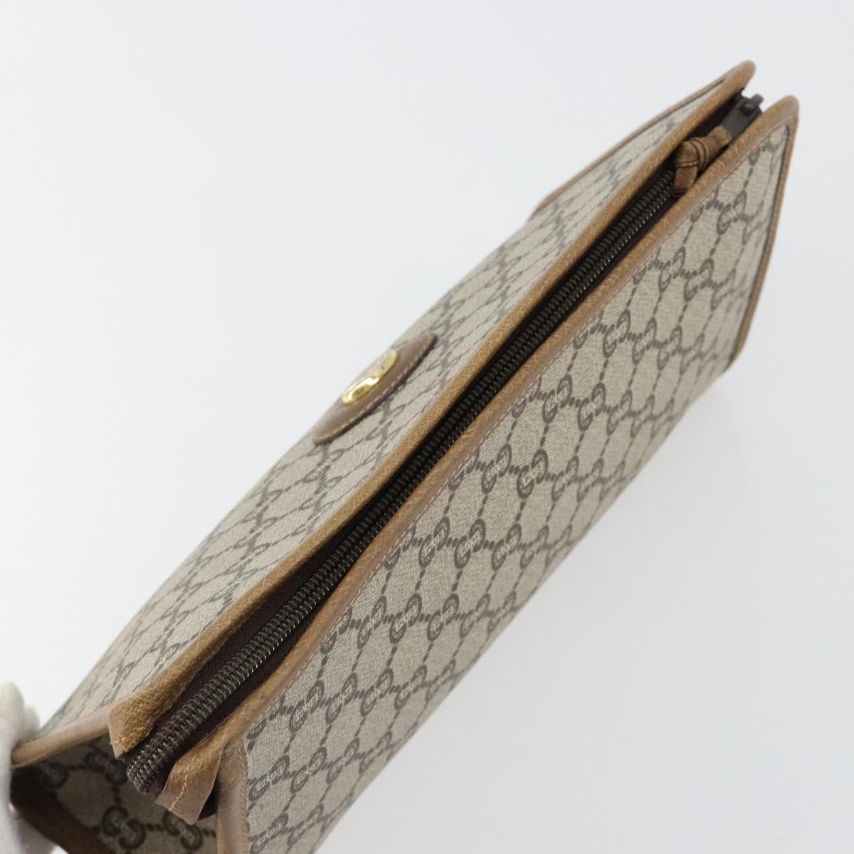 GUCCI GG Plus Supreme Clutch Bag PVC Beige Gold Auth 184487